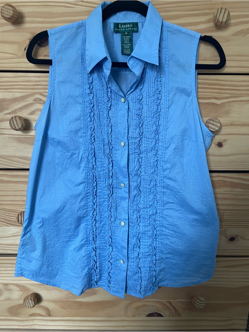 Ralph Lauren Light Blue Ruffled Sleeveless Button-Up Shirt